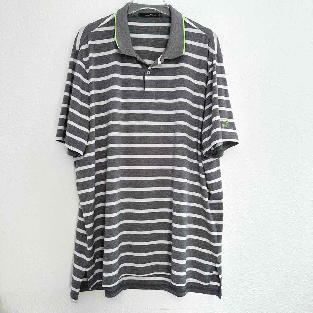RLX Ralph Lauren Polo Shirt Mens XXL Grey Striped Short Sleeve Performance Golf